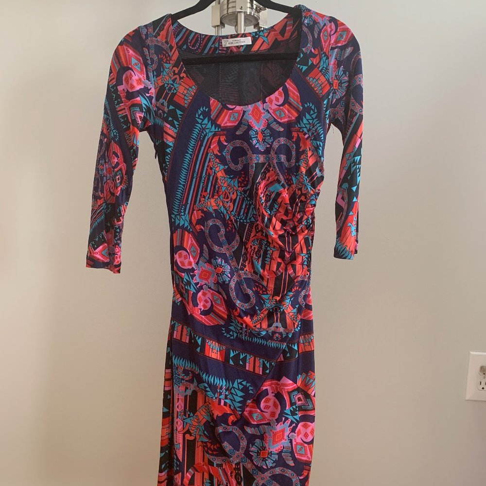 Versace Collection 3/4 Sleeve Printed Ruched Dress